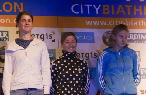 SEMERENKO Vita, , BACHMANN Tina, , VILUKHINA Olga. City biathlon in Puettlingen 2012 (day 1)