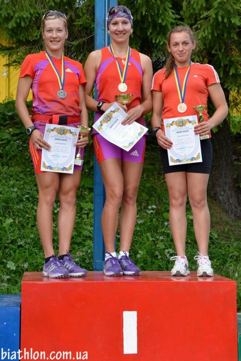 BILOSYUK Olena, , BURDYGA Natalya, , PETRENKO Iryna. Summer open championship of Ukraine 2012. Sprint. Awards Ceremony