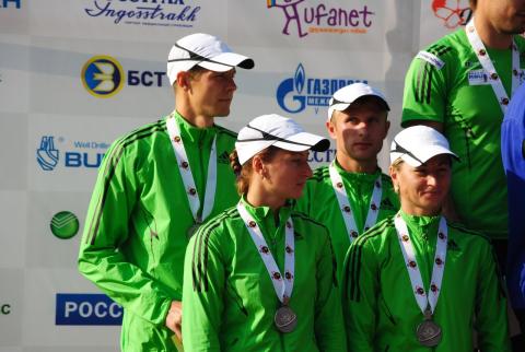 BEREZHNOY Oleg, , DERYZEMLYA Andriy, , SEMERENKO Valj, , SEMERENKO Vita. Ufa 2012. Summer world biathlon championship