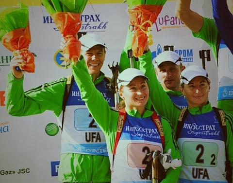 BEREZHNOY Oleg, , DERYZEMLYA Andriy, , SEMERENKO Valj, , SEMERENKO Vita. Ufa 2012. Summer world championship. Mixed relay