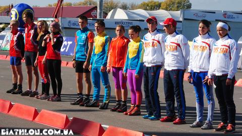 PETRENKO Iryna, , BRYHYNETS Yuliya, , DAKHNO Olexandr, , PIDRUCHNUY Dmytro. Ufa 2012. Summer world biathlon championship. Junior mixed relay