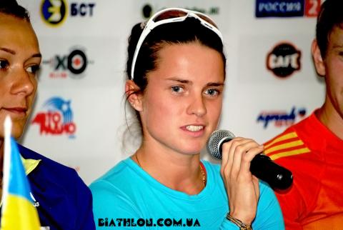 SLEPTSOVA Svetlana. Ufa 2012. Summer world biathlon championship. Press conference after mixed relay
