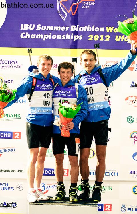 TCHOUDOV Maxim, , SHIPULIN Anton, , VOLKOV Alexey. Ufa 2012. Summer world biathlon championship. Sprints