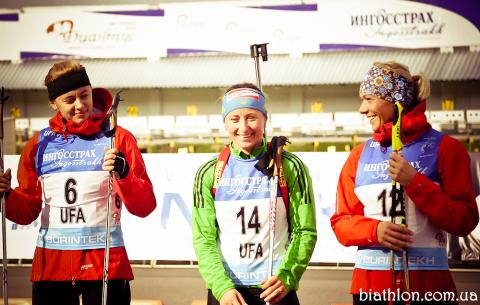 SEMERENKO Vita, , ZAITSEVA Olga, , VILUKHINA Olga. Ufa 2012. Summer world biathlon championship. Sprints