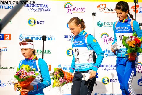 PODCHUFAROVA Olga, , SMIRNOVA Kristina, , KALINA Olga. Ufa 2012. Summer world biathlon championship. Sprints