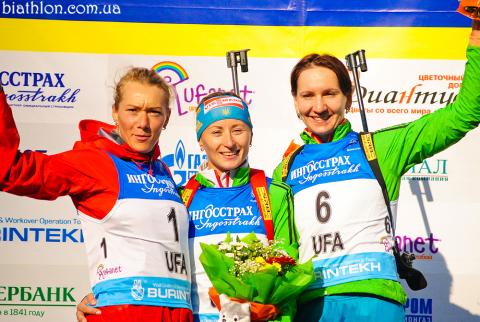 SEMERENKO Vita, , ZAITSEVA Olga, , BILOSYUK Olena. Ufa 2012. Summer world biathlon championship. Pursuits