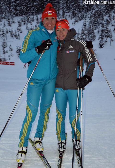 SEMERENKO Vita, , BILOSYUK Olena. Hochfilzen 2012. Sprint. Women
