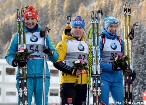 BILOSYUK Olena, , VILUKHINA Olga, , HORCHLER Nadine. Antholz 2013. Sprint. Women