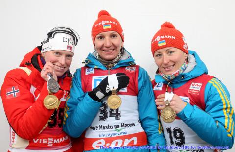 BERGER Tora, , SEMERENKO Vita, , BILOSYUK Olena. Nove Mesto 2013. Medalists of the sprint races