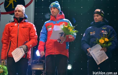 BJOERNDALEN Ole Einar, , MALYSHKO Dmitry, , BOEUF Alexis. Nove Mesto 2013. Sprint. Men