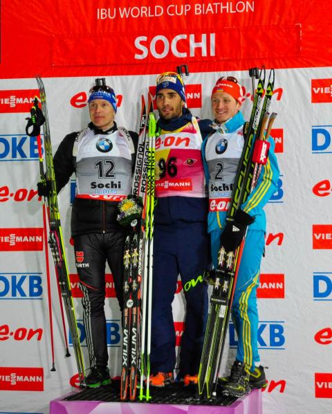 BIRNBACHER Andreas, , SEMENOV Serhiy, , FOURCADE Martin. Sochi 2013. Serhiy Semenov 3rd in individual race